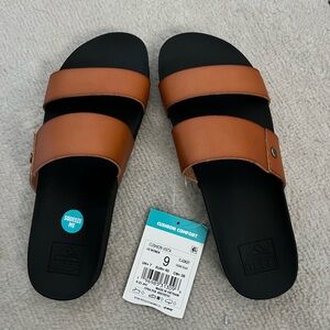 Reef Tan and Black Slide Sandals